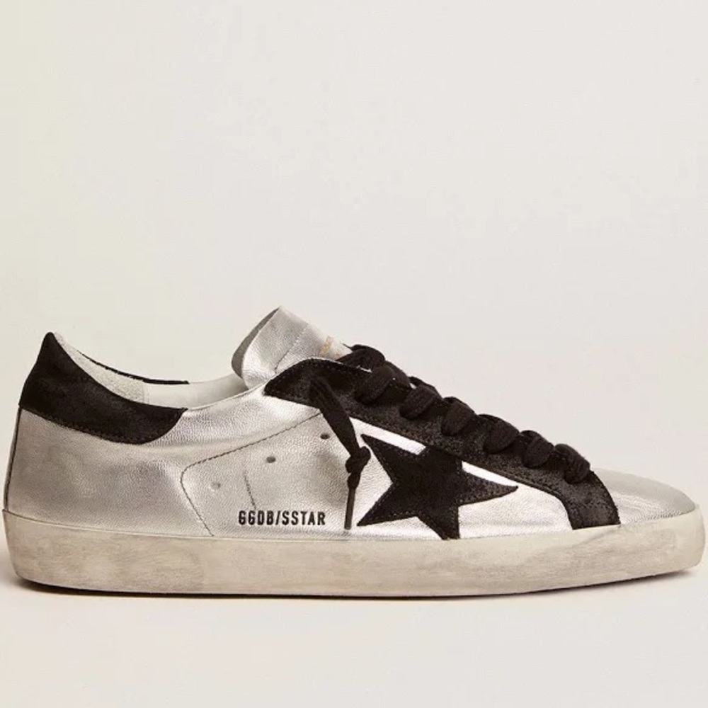 Golden Goose SuperStar Silver and Black Sneakers Size 36